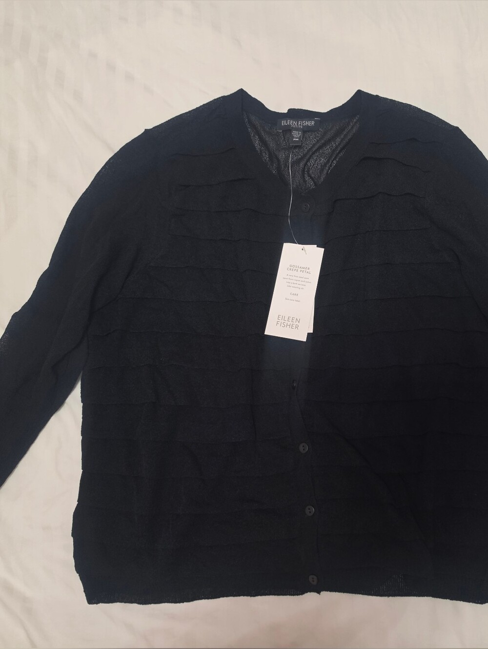 Eileen Fisher Black Lightweight Layered-Stripe Cardigan